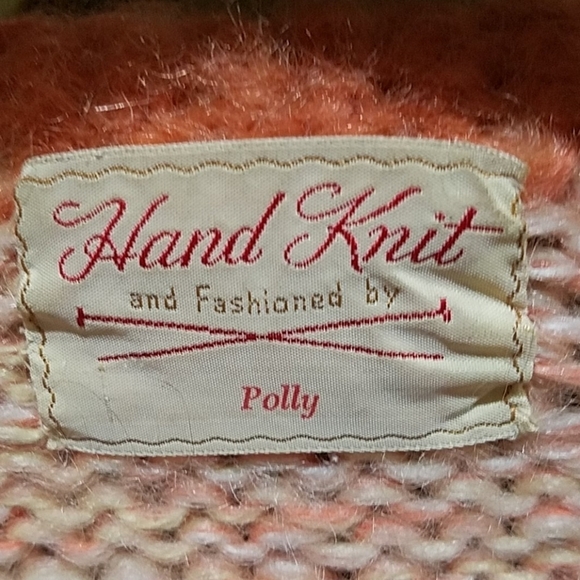 VINTAGE HAND KNIT ORANGE CARDIGAN BY POLLY COTTAGE PRAIRIE FARM CABIN - Picture 2 of 11